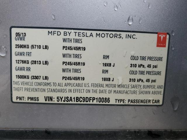 5YJSA1BC9DFP10086 - 2013 TESLA MODEL S 银色 照片 12