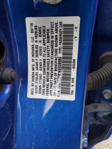 19XFC2F81KE028989 - 2019 HONDA CIVIC SPORT 蓝色 照片 12
