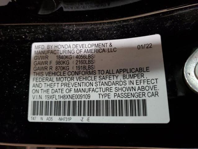 19XFL1H8XNE009109 - 2022 HONDA CIVIC SPORT TOURING შავი ფოტო 12