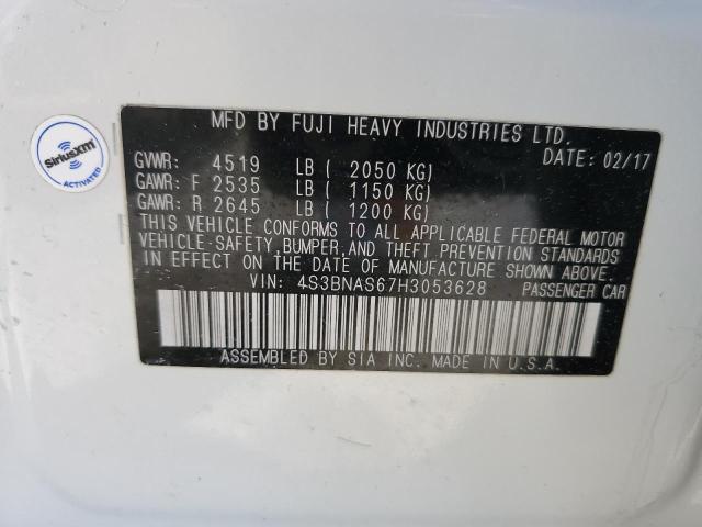 4S3BNAS67H3053628 - 2017 SUBARU LEGACY SPORT WHITE photo 12