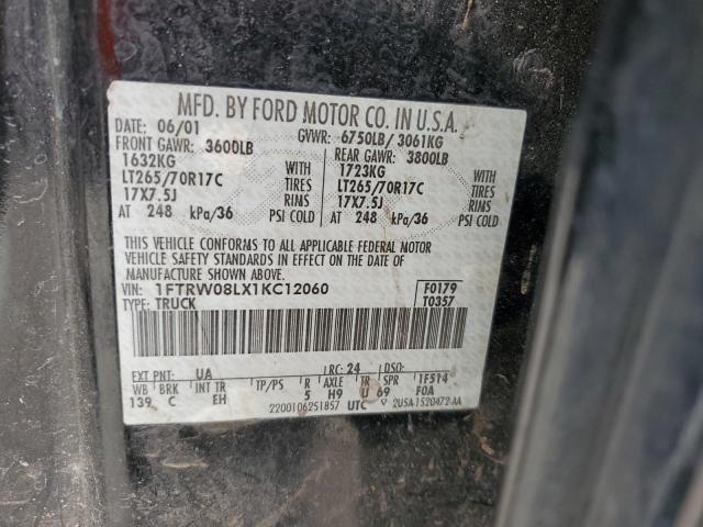 1FTRW08LX1KC12060 - 2001 FORD F150 SUPER BLACK photo 12