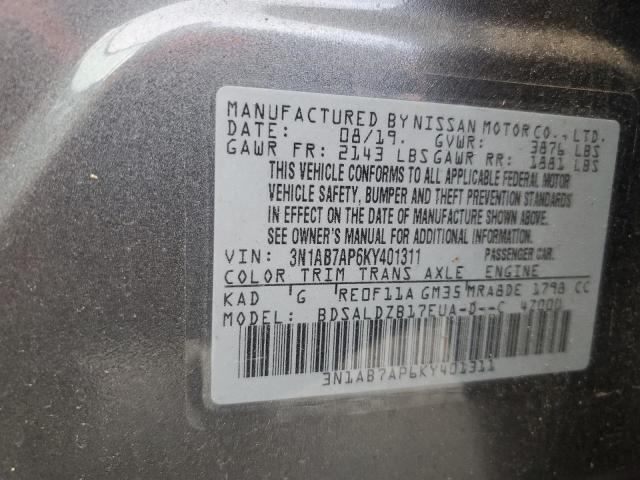 3N1AB7AP6KY401311 - 2019 NISSAN SENTRA S GRAY photo 12