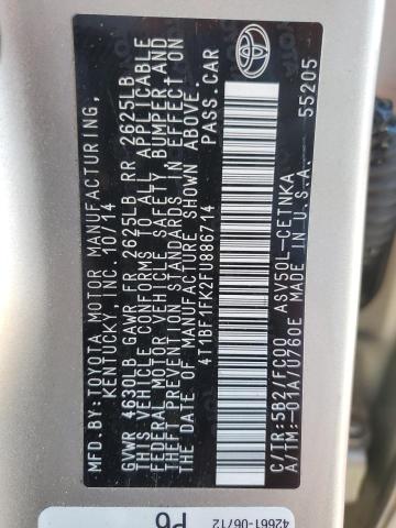 4T1BF1FK2FU886714 - 2015 TOYOTA CAMRY LE 金色 照片 12