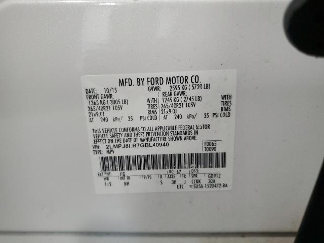 2LMPJ8LR7GBL40940 - 2016 LINCOLN MKX RESERVE Սպիտակ լուսանկար 13