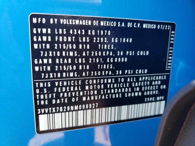 3VVTX7B29NM096927 - 2022 VOLKSWAGEN TAOS SE BLUE photo 14