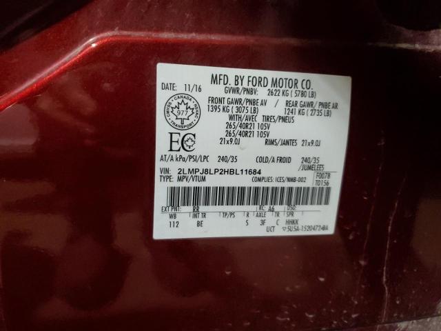 2LMPJ8LP2HBL11684 - 2017 LINCOLN MKX RESERVE Կարմիր լուսանկար 14