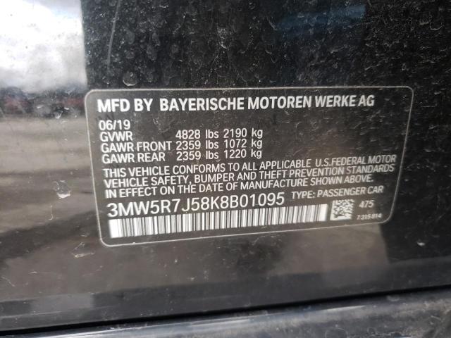 3MW5R7J58K8B01095 - 2019 BMW 330XI BLACK photo 12