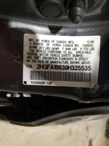 2HGFA16639H325535 - 2009 HONDA CIVIC LX-S Сұр фото 12