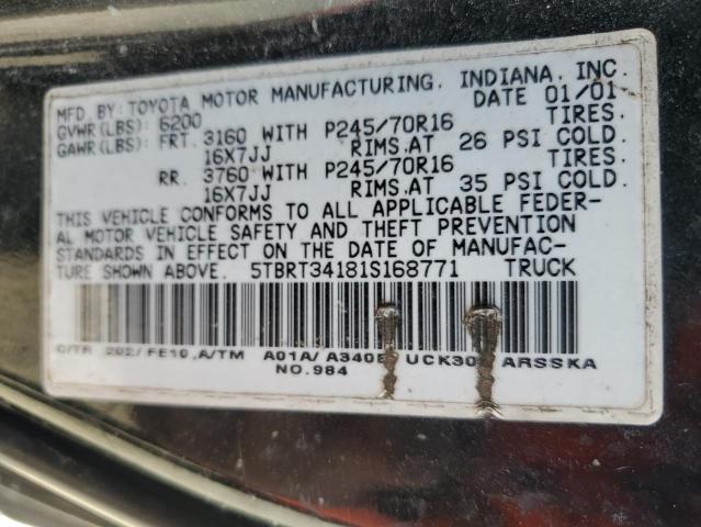 5TBRT34181S168771 - 2001 TOYOTA TUNDRA ACCESS CAB Սև լուսանկար 13