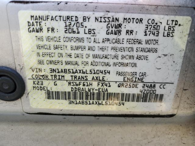 3N1AB51AX6L510454 - 2006 NISSAN SENTRA SE-R SPEC V SILVER photo 12