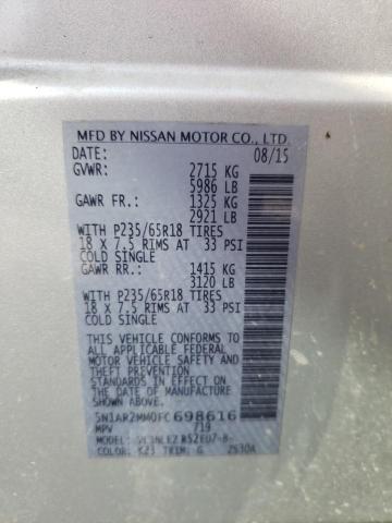 5N1AR2MM0FC698616 - 2015 NISSAN PATHFINDER S SILVER photo 13