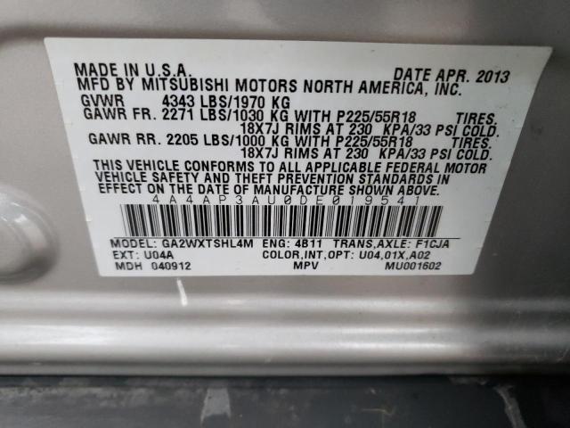 4A4AP3AU0DE019541 - 2013 MITSUBISHI OUTLANDER ES SILVER photo 13