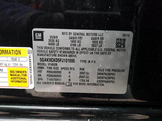 5GAKVCKD5FJ101695 - 2015 BUICK ENCLAVE BLACK photo 14