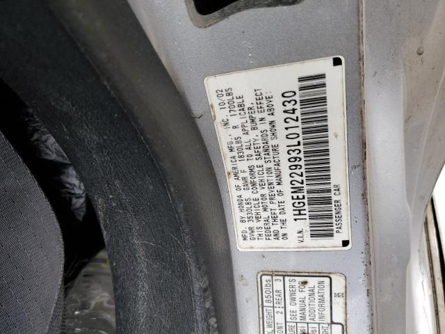 1HGEM22993L012430 - 2003 HONDA CIVIC EX GRAY photo 12