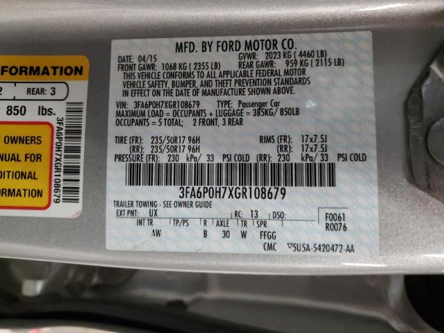 3FA6P0H7XGR108679 - 2016 FORD FUSION SE SILVER photo 12