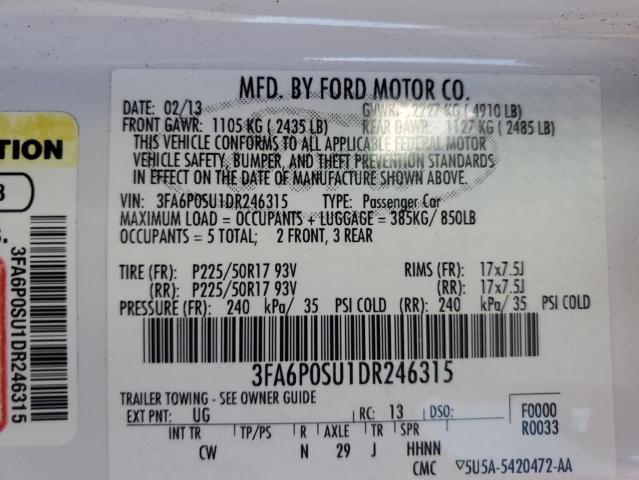 3FA6P0SU1DR246315 - 2013 FORD FUSION TITANIUM PHEV WHITE photo 12