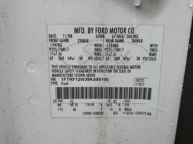 1FTRF12W39KA89190 - 2009 FORD F150 WHITE photo 12