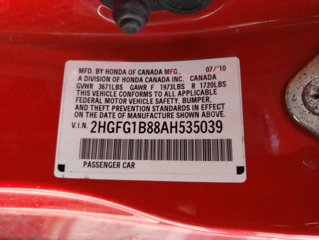 2HGFG1B88AH535039 - 2010 HONDA CIVIC EX RED photo 13