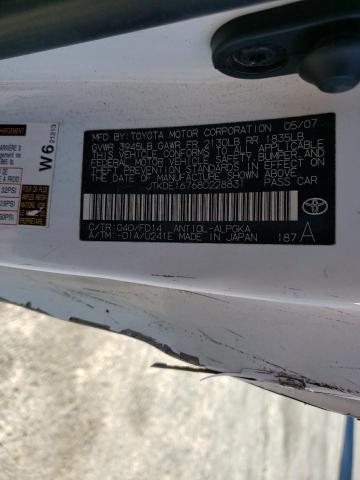 JTKDE167680228831 - 2008 TOYOTA SCION TC თეთრი ფოტო 12