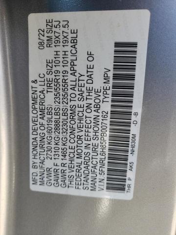 5FNRL6H85PB007162 - 2023 HONDA ODYSSEY TOURING SILVER photo 13