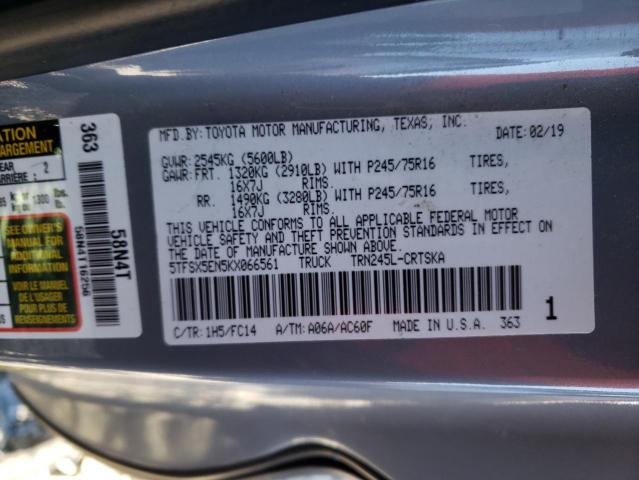 5TFSX5EN5KX066561 - 2019 TOYOTA TACOMA ACCESS CAB ნაცრისფერი ფოტო 12