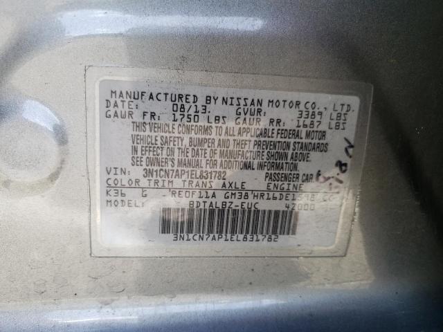 3N1CN7AP1EL831782 - 2014 NISSAN VERSA NOTE S GRAY photo 12