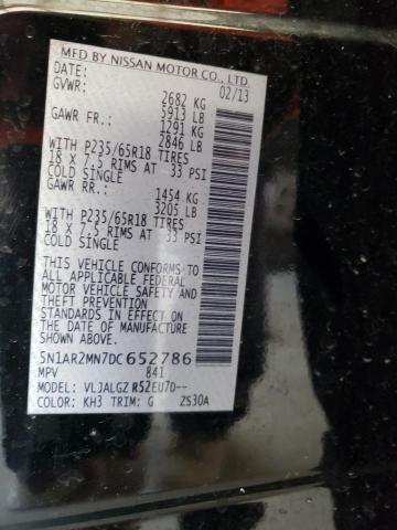 5N1AR2MN7DC652786 - 2013 NISSAN PATHFINDER S BLACK photo 13