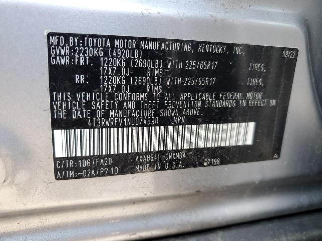 4T3RWRFV1NU074690 - 2022 TOYOTA RAV4 XLE SILVER photo 13