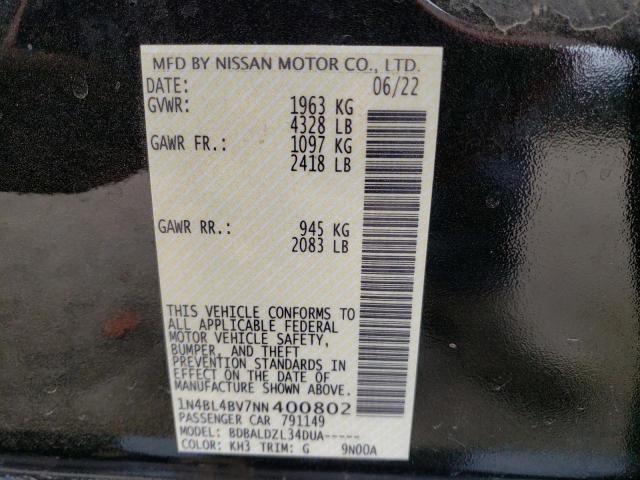 1N4BL4BV7NN400802 - 2022 NISSAN ALTIMA S BLACK photo 12