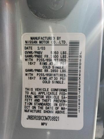 JN8DR09X33W708921 - 2003 NISSAN PATHFINDER LE ვერცხლისფერი ფოტო 13