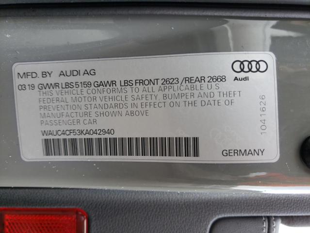 WAUC4CF53KA042940 - 2019 AUDI S5 PRESTIGE CHARCOAL photo 12