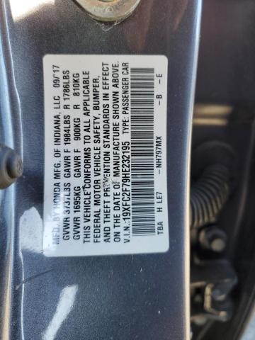 19XFC2F79HE232195 - 2017 HONDA CIVIC EX GRAY photo 12