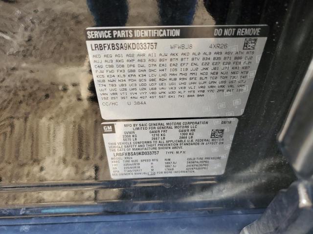 LRBFXBSA9KD033757 - 2019 BUICK ENVISION PREFERRED 黑色 照片 12