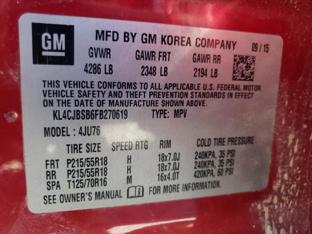 KL4CJBSB6FB270619 - 2015 BUICK ENCORE CONVENIENCE RED photo 12