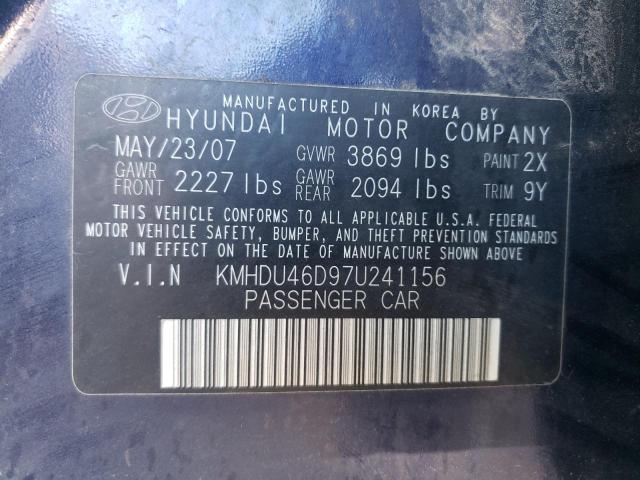 KMHDU46D97U241156 - 2007 HYUNDAI ELANTRA GLS BLUE photo 12