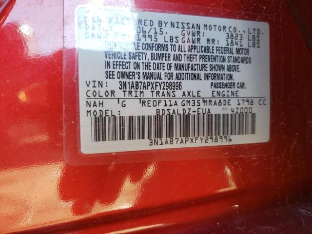 3N1AB7APXFY298996 - 2015 NISSAN SENTRA S RED photo 12