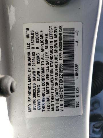 19XFC1F7XKE215956 - 2019 HONDA CIVIC EXL WHITE photo 13