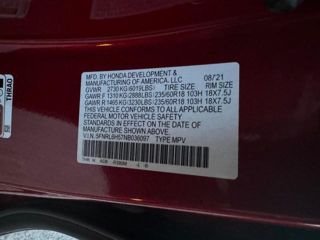 5FNRL6H57NB036097 - 2022 HONDA ODYSSEY EX RED photo 10