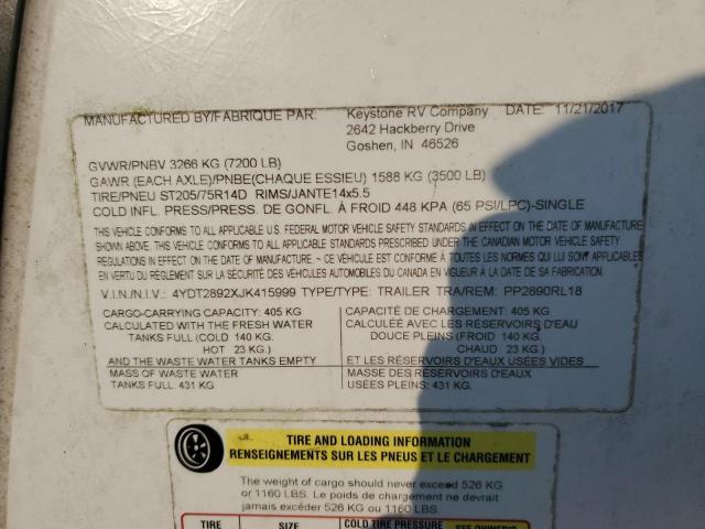 4YDT2892XJK415999 - 2018 KEYSTONE PASSPORT WHITE photo 10