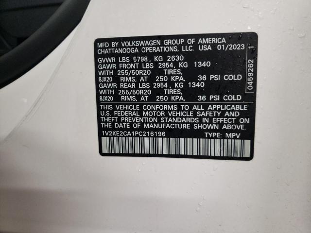 1V2KE2CA1PC216196 - 2023 VOLKSWAGEN ATLAS CROS SE WHITE photo 12