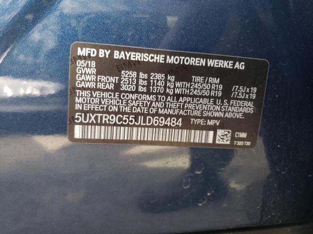 5UXTR9C55JLD69484 - 2018 BMW X3 XDRIVE30I BLUE photo 14
