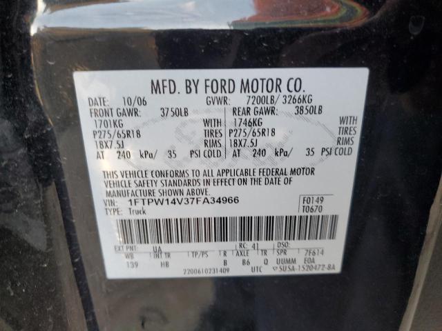 1FTPW14V37FA34966 - 2007 FORD F150 SUPERCREW BLACK photo 12