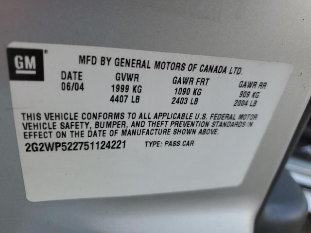 2G2WP522751124221 - 2005 PONTIAC GRAND PRIX 银色 照片 12