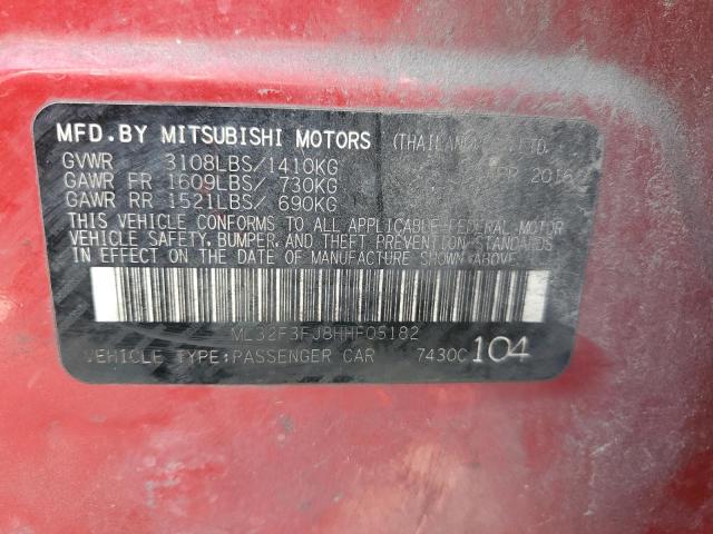 ML32F3FJ8HHF05182 - 2017 MITSUBISHI MIRAGE G4 ES წითელი ფოტო 12