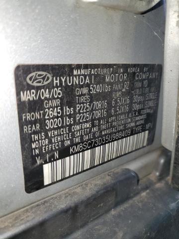 KM8SC73D35U988409 - 2005 HYUNDAI SANTA FE GLS TWO TONE photo 12