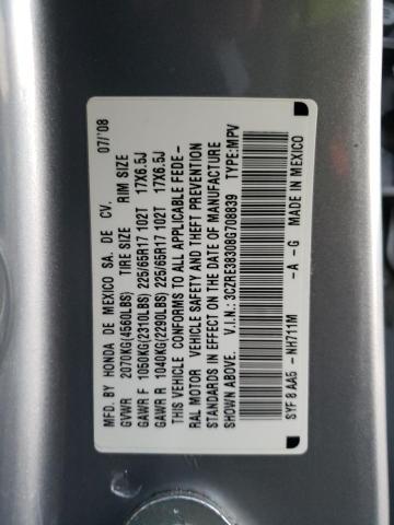 3CZRE38308G708839 - 2008 HONDA CR-V LX SILVER photo 13