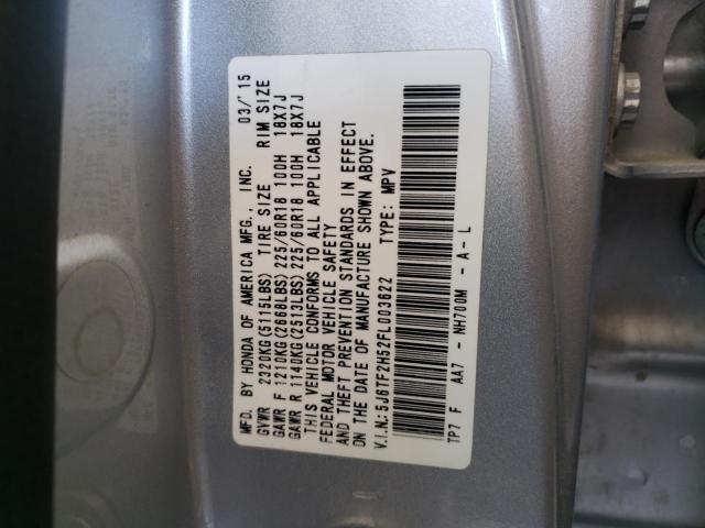 5J6TF2H52FL003622 - 2015 HONDA CROSSTOUR EXL SILVER photo 12