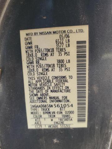 1N6AA06B56N561054 - 2006 NISSAN TITAN XE GRAY photo 12