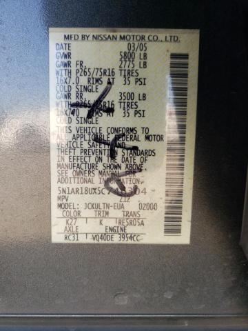 5N1AR18UX5C746304 - 2005 NISSAN PATHFINDER LE ნაცრისფერი ფოტო 13