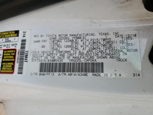 5TFTX4CN1BX005435 - 2011 TOYOTA TACOMA ACCESS CAB Ақ фото 12